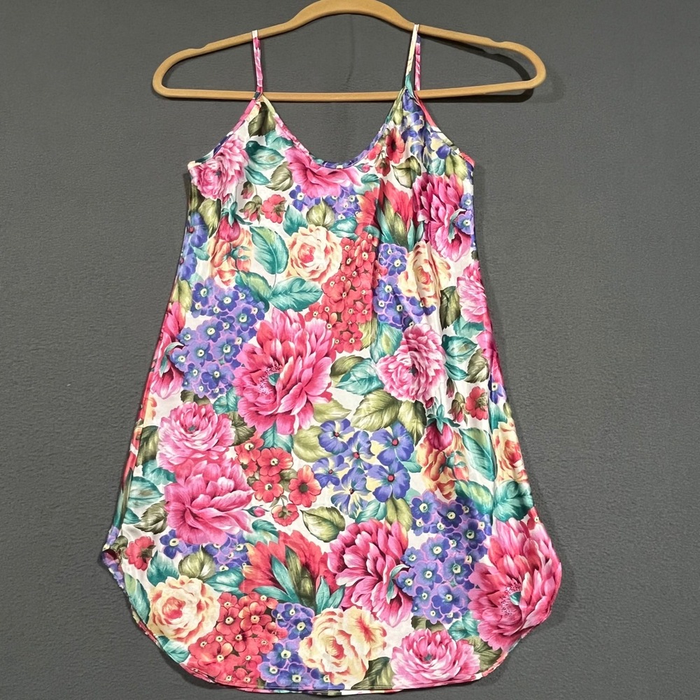 VTG Honors Intimates Nightgown Women Medium Floral Satin Chemise Vintage 90s USA